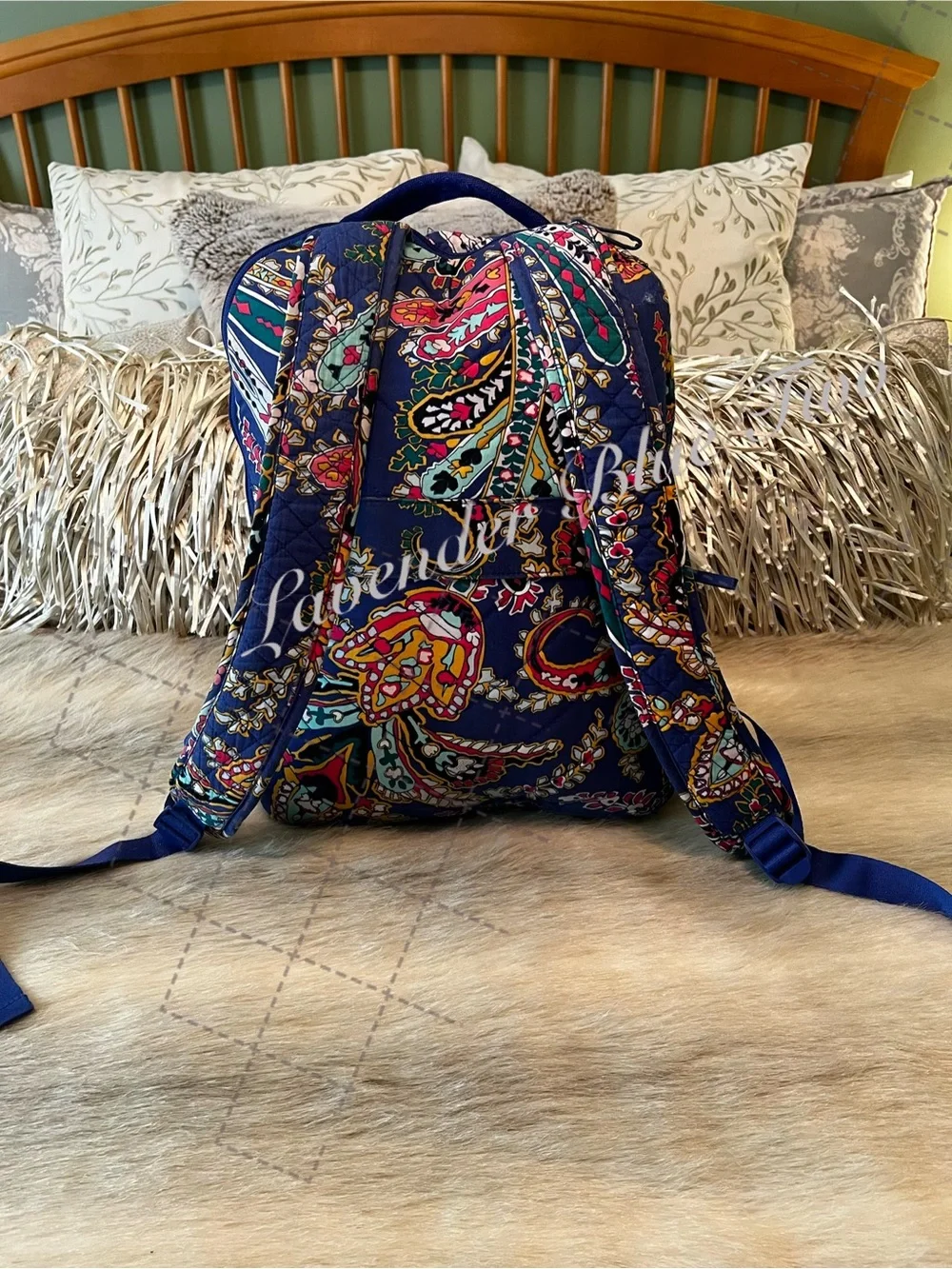 VERA BRADLEY Romantic Paisley 2018 Iconic Backpack Travel Purple Blue Yellow Lig